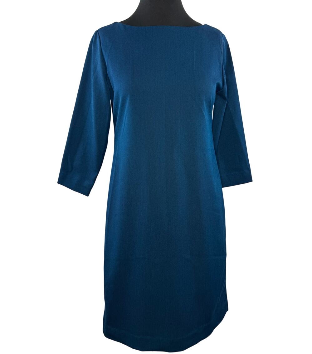 Roberta Freymann Navy Blue Shift Career Work Dress Cotton Back Zip Size XX-Small